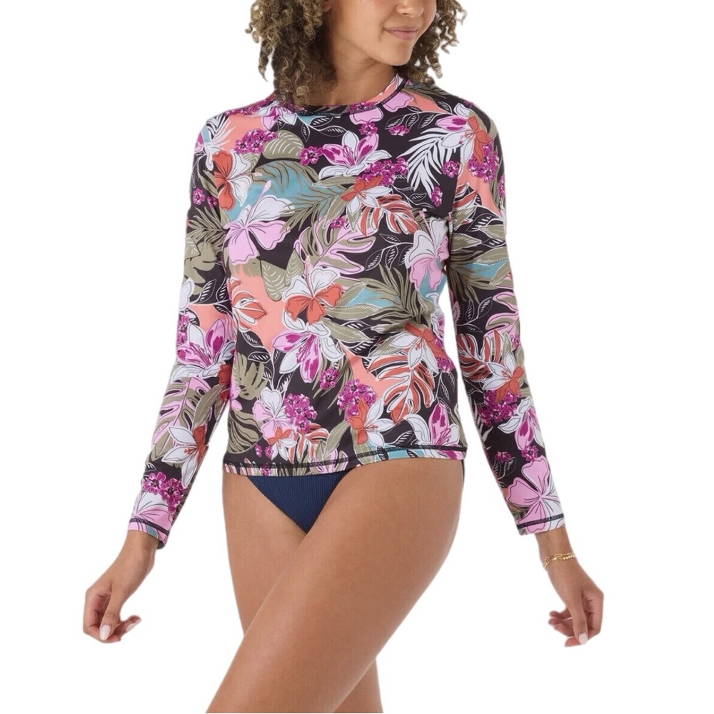 NEW Roxy Women’s UPF 50 Sun Protection Rash Guard XS Floral Long Sleeve Swim Tee
